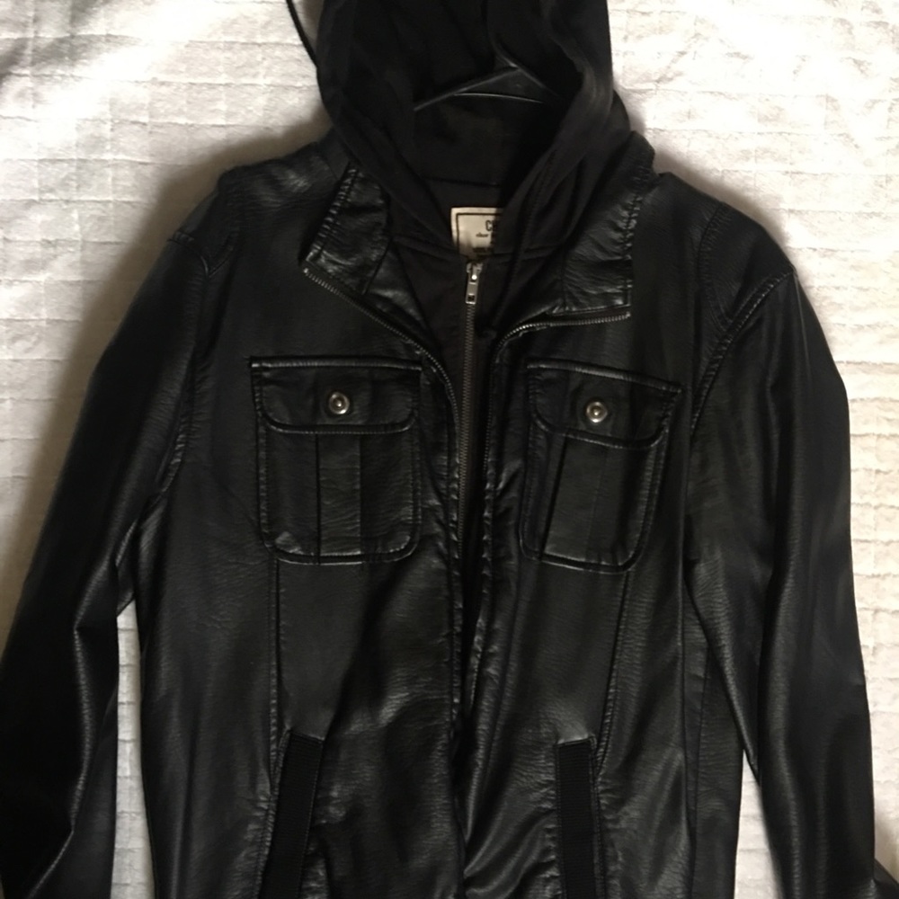 Pleather jacket with hood
